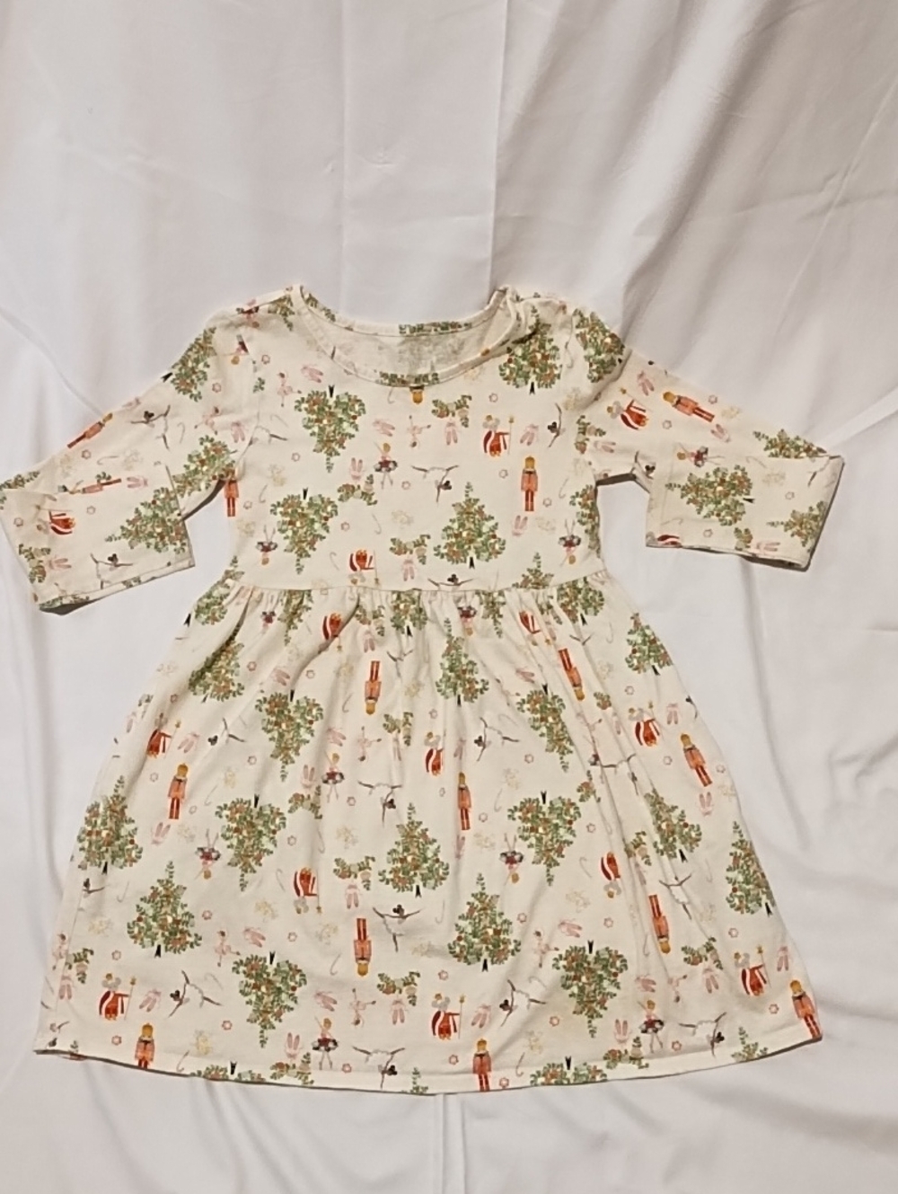 wonder nation Cream Dress with Green & Red Nutcracker Print Ver Cute 6-6X.